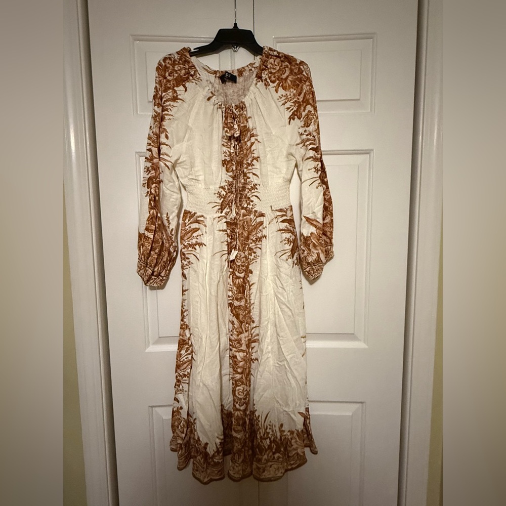 Chic Long Sleeve Dress with Brown Floral Pattern